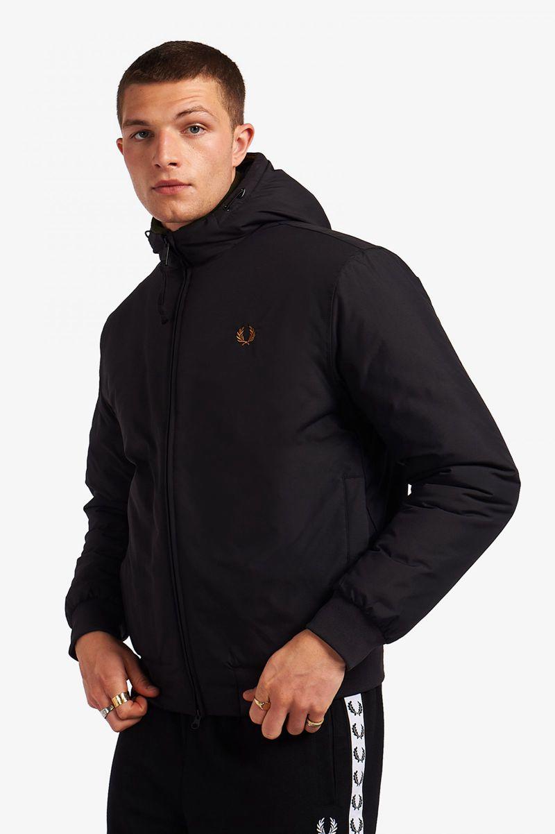 Black Fred Perry Padded Hooded Brentham Men\'s Jackets | PH 1219LISH